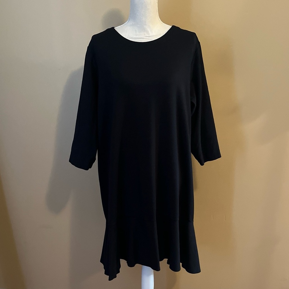 J. Jill Ponte 2X Black Flounce Hem 3/4 Sleeve Knit Dress
